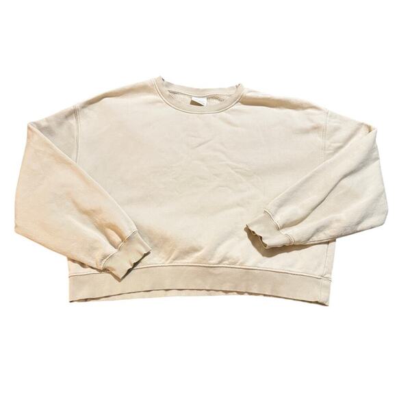 Pull & Bear Tops - Pull & Bear Size XL Beige Tan Cropped Long Sleeve Crew Neck Sweatshirt Women‎